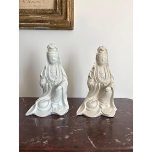 Two White Porcelain Guanyin Statuettes From China, Dehua