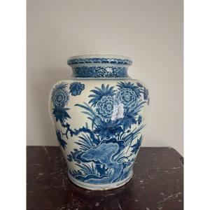 Delft Earthenware Vase Decorated With Chrysanthemums