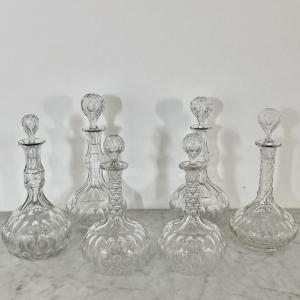 Collection Of 6 Val Saint-lambert Crystal Decanters