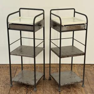 Pair Of Iron And Ceramic Bedside Tables