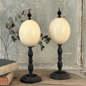 Pair Of Mounted Ostrich Eggs