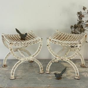 Pair Of 19th-century Cast Iron Curule Stools