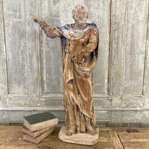 Saint In Polychrome Wood 18th Century