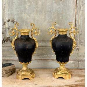 Pair Of Bronze And Sheet Metal Vases 19th Century