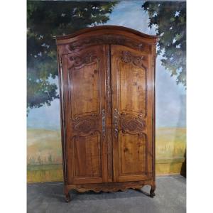 Louis XV Style Wardrobe With A Gendarme's Hat In Cherry Wood