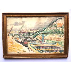 Francis Morton-johnson (1878–1931) – Barge On A Parisian Port At The Austerlitz Viaduct 