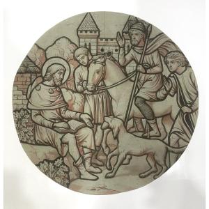 Charles Lobin (1814-1864) — Preparatory Study For The Stained-glass Window Of Saint Roch — Wash Drawing On Cardboard