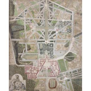 French School, 18th Century – Plan Of Versailles, 1768 – Ink And Watercolor