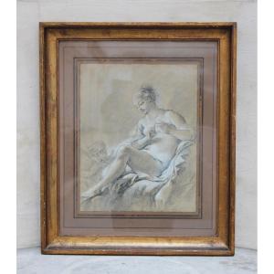 François Boucher - Venus And Cupid - Pencil Enhanced With Chalk