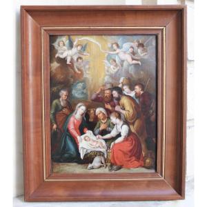 Flemish School Of The XVIIᵉ Century, After Rubens - The Adoration Of The Shepherds - Oil On Panel