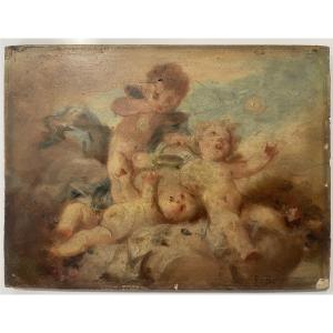 Faustin Besson - Three Cherubs - Oil On Panel