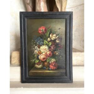 19th Century French School - Still Life, The Bouquet Of Flowers - Oil On Panel