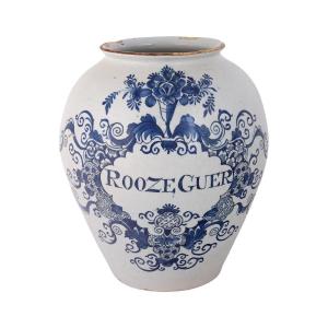 Delftware Tobacco Jar: Roozeguer, Early 19th Century, Royal Delft