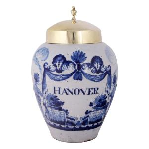 Delftware Tobacco Jar With Brass Lid Original: Hanover, 18th Century
