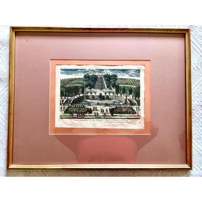 Engraving "the Water River Of The Castle Of Marly" 18 Th