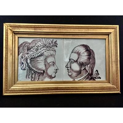 2 Tiles In Earthenware Representative Marie Antoinette And Louis XVI Late Eighteenth Or Early Nineteenth