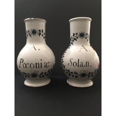Pair Of Bottles Pharmaceutical Rouen 18th Century