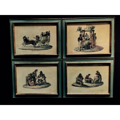 Suite Of 4 Neapolitan Gouaches Early 19th Century