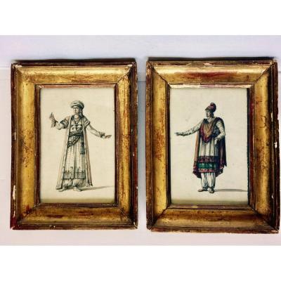 Pair Of Watercolor Drawings Attributed Lf Cassas XVIII Century