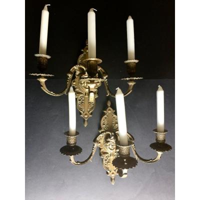 Pair Of Bronze Wall Patina Style Regency 19th Century