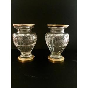 Pair Of Vases In Crystal And Gilt Bronze XIXth Century