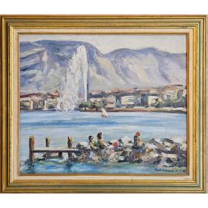 Rachel Pavet-scheurer 1919-2009 View Of The Port Of Geneva 1967 