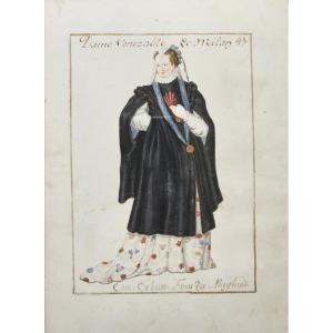 German School Of The 17th Century Watercolor And Gouache On Vellum Venerable Lady Of Milan