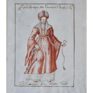 German School Of The 17th Century Watercolor Gouache On Vellum Lady Of Babylon