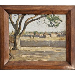 Raymond Tellier (1898-1985) View Of The Village Of Koumantou In Mali, 1934 Oil On Cardboard