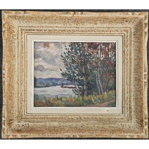 Pierre Agnès (1898-1964) Tugboat On The Seine At Le Pecq Signed And Dated 1920 Oil On Panel