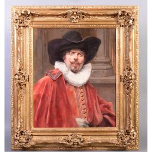 Painting Portrait Of A Man In A Red Coat And Hat