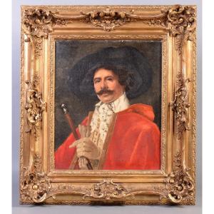 Painting Portrait Of A Man In A Red Coat With A Cane