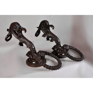 Pair Of Torchiere Doors In Carved Wood, Italy, XIXth Century