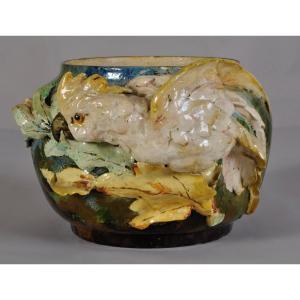 Barbotine Vase With Parakeet Decor