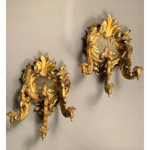 Pair Of Italian Sconces Forming Mirrors, First Half Of The Nineteenth Century
