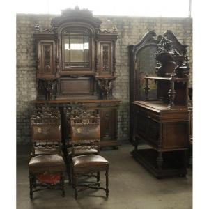 Dining Room Furniture In Carved Walnut In The Neo-renaissance Style