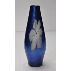 Vandermark, Iridescent Blue Vase Signed And Dated 1979