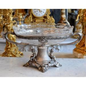 Important Cup In Silver And Engraved Crystal, XIXth Century