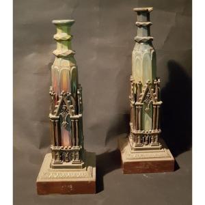 Pair Of Lithyaline Or Hyalite Bottles Mounted In Bronze