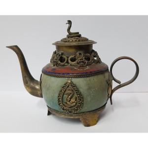 Jug In Stone And Cloisonne Enamels Mounted In Bronze