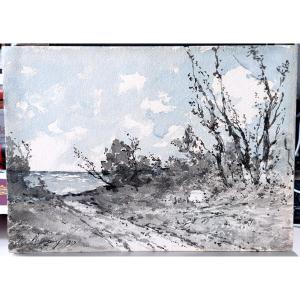 Henri Joseph Harpignies (1819-1916), Landscape, 1913, Watercolor Signed And Dated