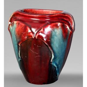 Stoneware Vase With Oxblood Glaze By Eugène Baudin, Circa 1900