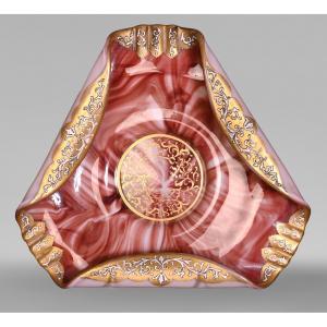 Trilobed Opaline Enamelled Glass Pocket Emptier, Pantin Crystal Works, Circa 1880