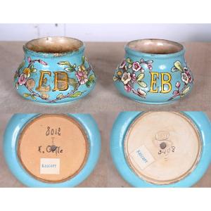 émile Gallé – Pair Of Blue Glazed Earthenware Vases With The Letters "eb"