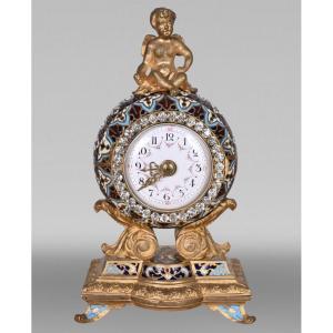 Gilt Bronze And Cloisonné Desk Clock In The Napoleon III Style
