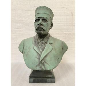 Bust Of A Man With Glasses, Bronze With Green Patina, Signed L. Bertozzi, 1902