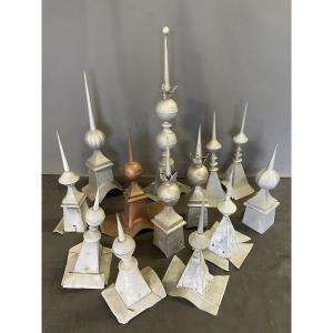 Set Of 13 Pewter Ridge Finials, French Work, Early 20th Century