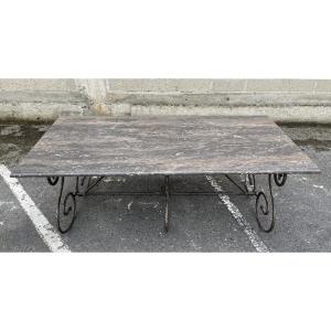 Modern Table With Cast Iron Base And Marble Top