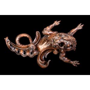 Sculpted Element Representing A Dragon – Carved Wood, 19th Century