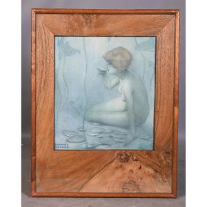 Raphaël Kirchner – Nude Young Woman With A Water Lily (reproduction)